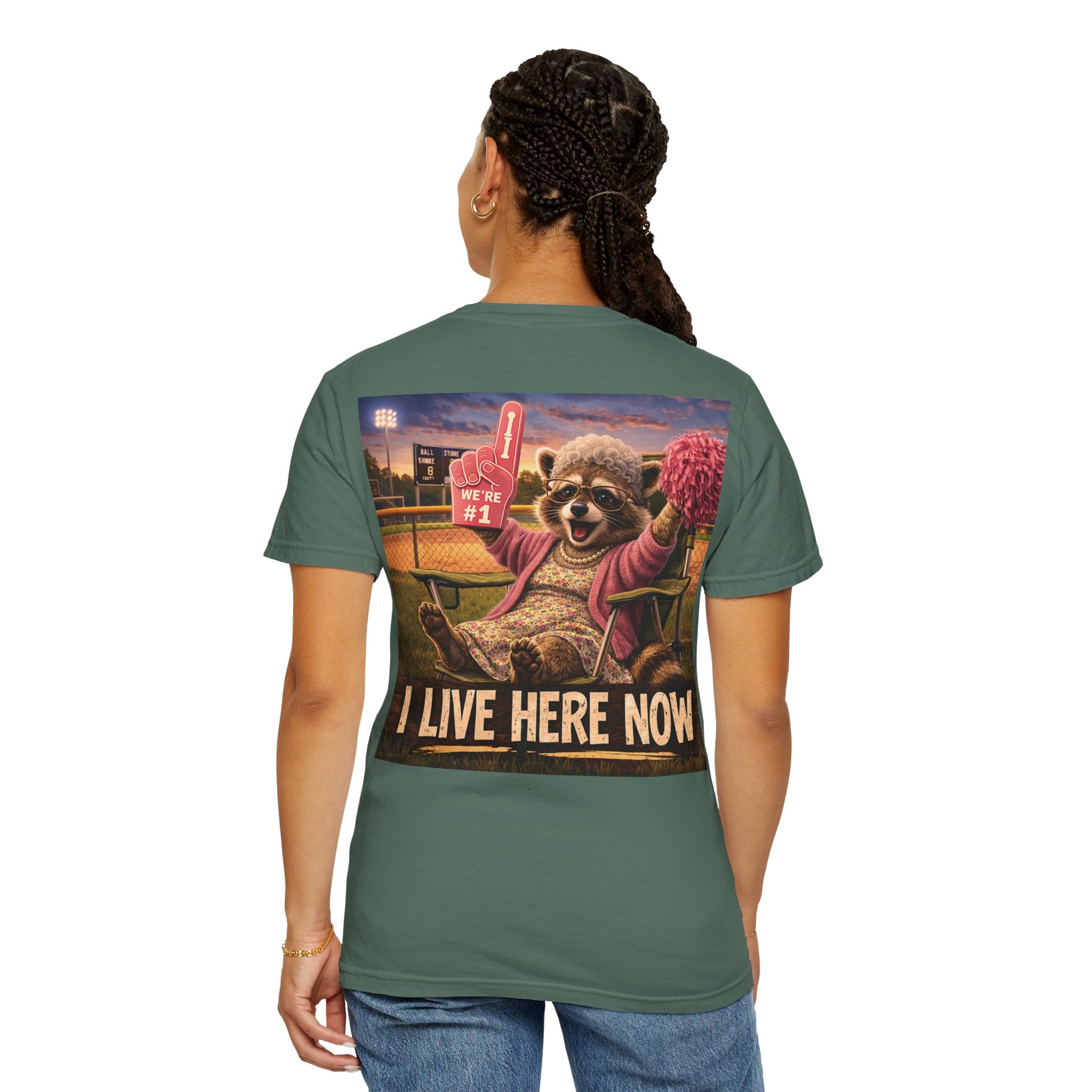 "I live here now" Raccoon Grandma Tee