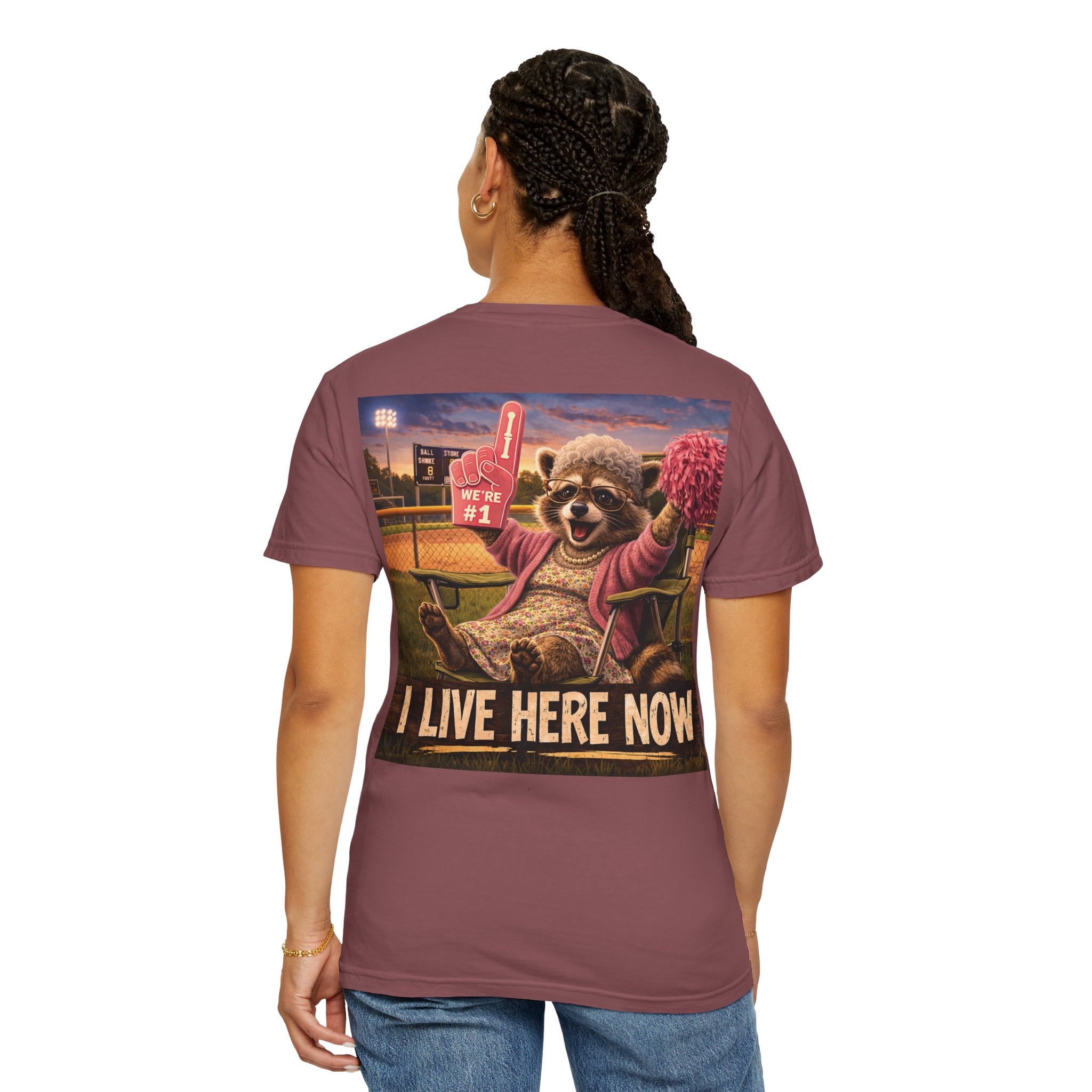 "I live here now" Raccoon Grandma Tee