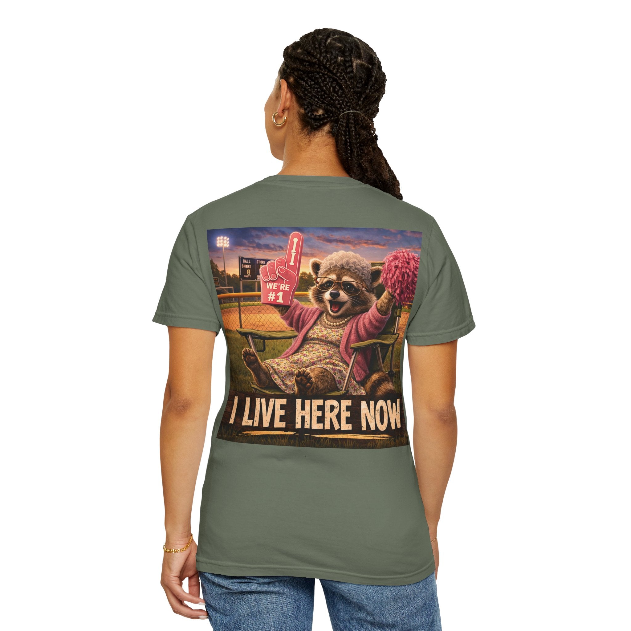 "I live here now" Raccoon Grandma Tee