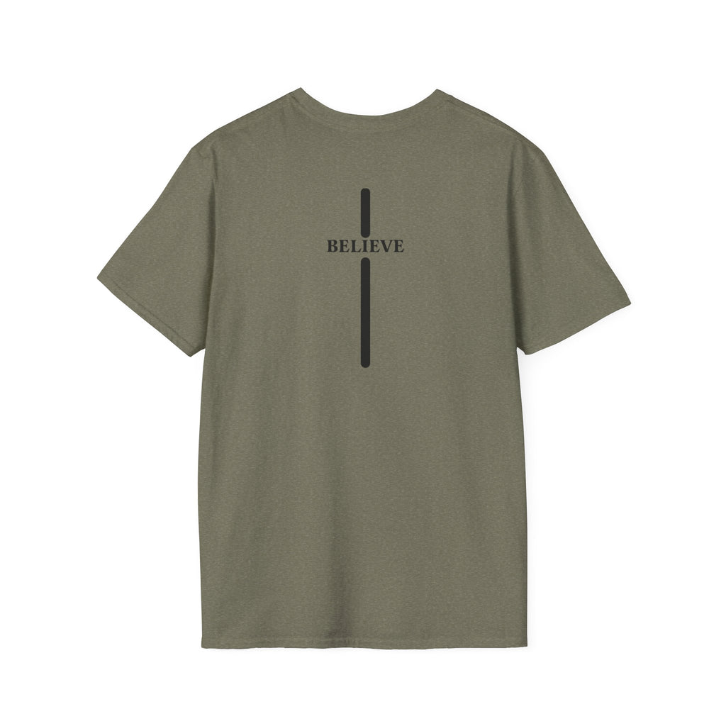 I Believe cross design Youth Tee | Trailhead mountain logo