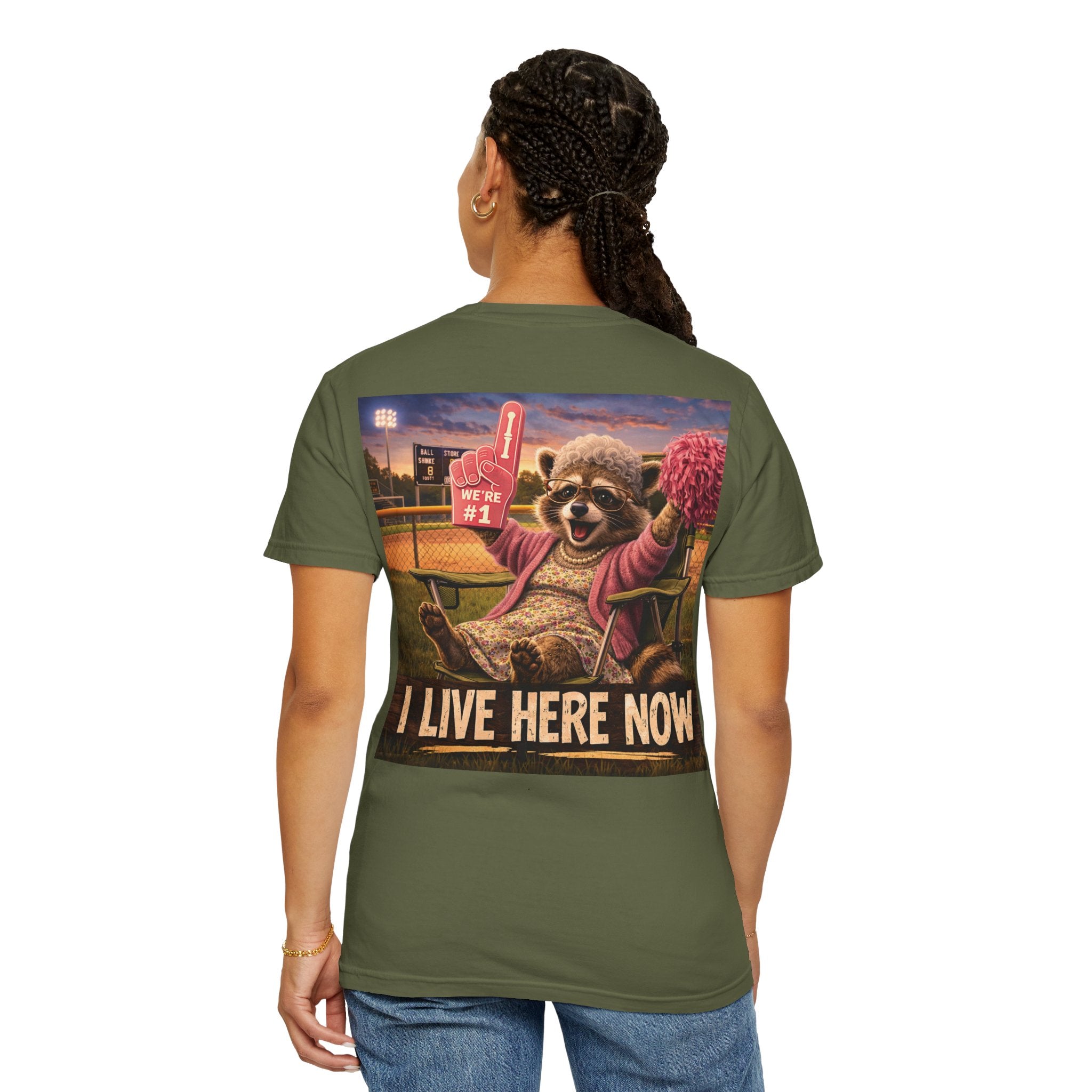 "I live here now" Raccoon Grandma Tee